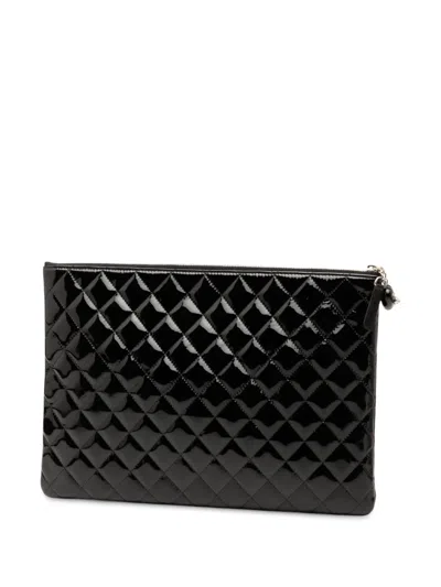 Pre-owned Chanel 2014-2015 Large Quilted Patent O Case Clutch Bag In Black