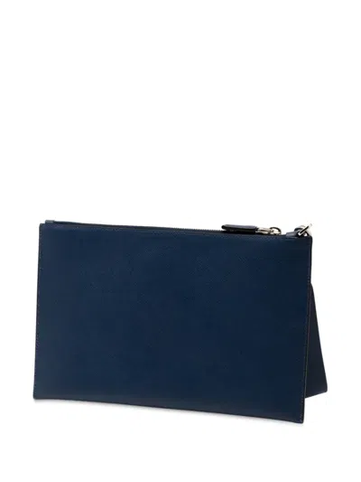 Pre-owned Prada 2013-2025 Saffiano Seagull Print Clutch Bag In Blue