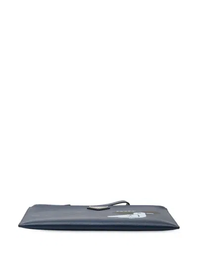 Pre-owned Prada 2013-2025 Saffiano Seagull Print Clutch Bag In Blue