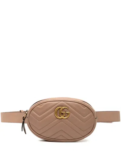 Pre-owned Gucci 2016-2025 Gg Marmont Matelasse Leather Belt Bag In Brown