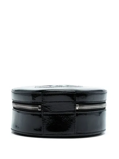 Pre-owned Chanel 2018-2019 Patent Leather Round As Earth Crossbody Satchel In Black