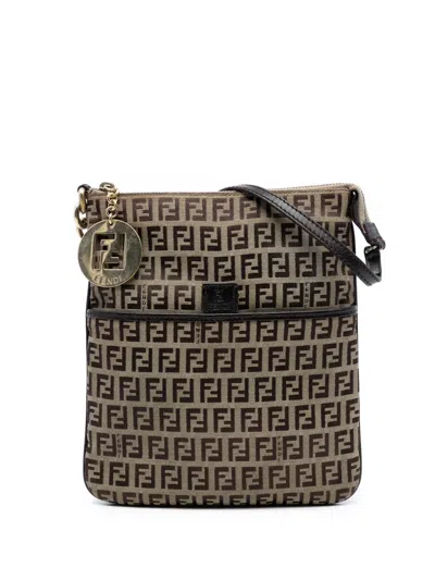 Pre-owned Fendi 2000-2010 Zucchino Canvas Forever Crossbody Bag In Brown