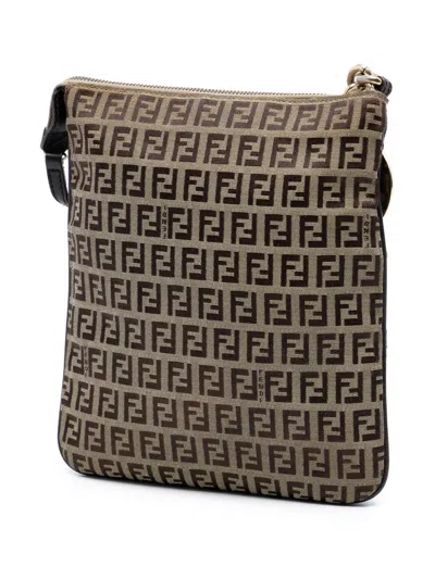 Pre-owned Fendi 2000-2010 Zucchino Canvas Forever Crossbody Bag In Brown