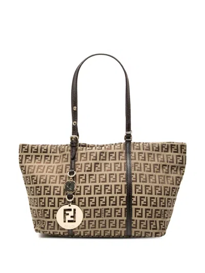Pre-owned Fendi 2000-2010 Mini Zucchino Canvas Superstar Tote Bag In Brown