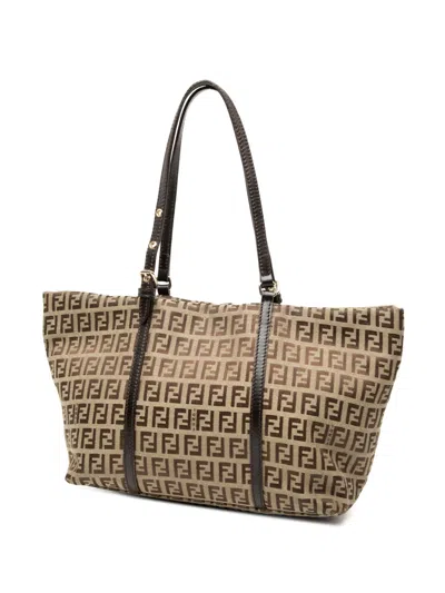 Pre-owned Fendi 2000-2010 Mini Zucchino Canvas Superstar Tote Bag In Brown