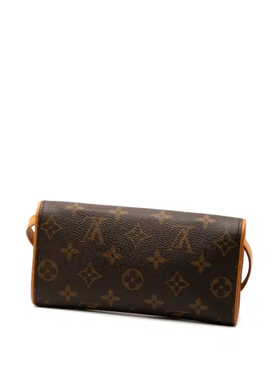 Pre-owned Louis Vuitton 2000 Monogram Pochette Twin Pm Crossbody Bag In Brown
