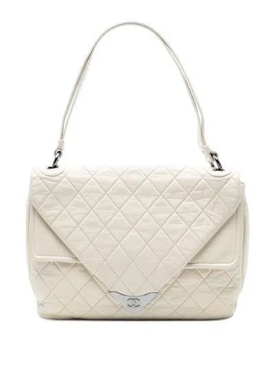 Pre-owned Chanel 2006-2008 Cc Quilted Lambskin Padded Envelope Double Flap Shoulder Bag In White