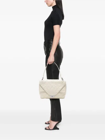 Pre-owned Chanel 2006-2008 Cc Quilted Lambskin Padded Envelope Double Flap Shoulder Bag In White