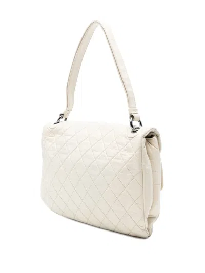 Pre-owned Chanel 2006-2008 Cc Quilted Lambskin Padded Envelope Double Flap Shoulder Bag In White