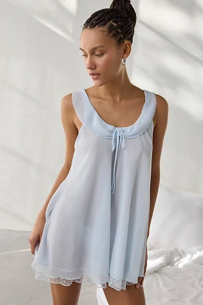 Out From Under Laurel Swiss Dot Mesh Trim Chiffon Slip In Slate, Women's At Urban Outfitters In Blue