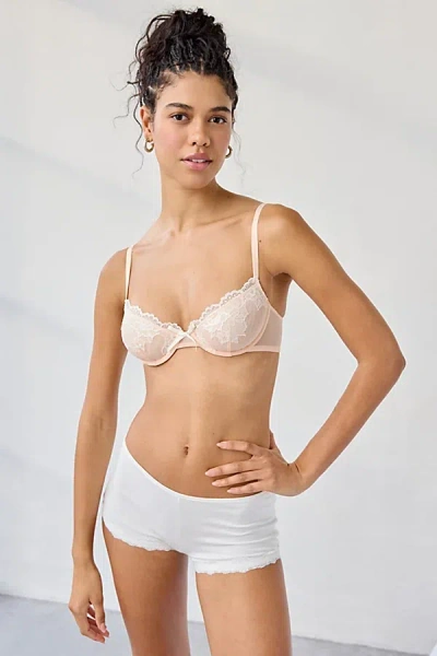 Out From Under Eva Daydream Lace Trim Mesh Underwire Bra In Peach, Women's At Urban Outfitters In Orange