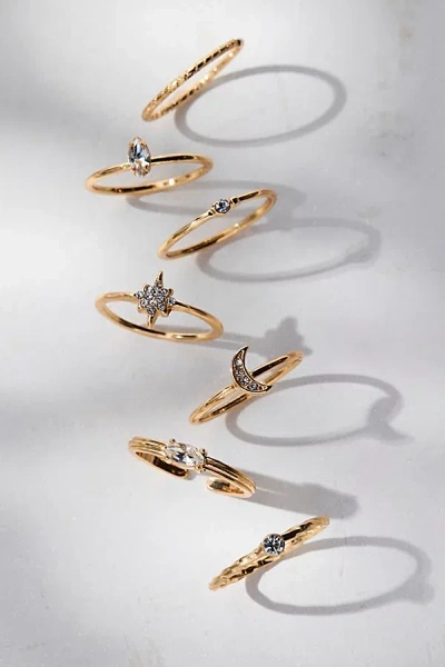 Urban Outfitters Dainty Celestial Rhinestone Ring Set In Gold, Women's At  In Brown