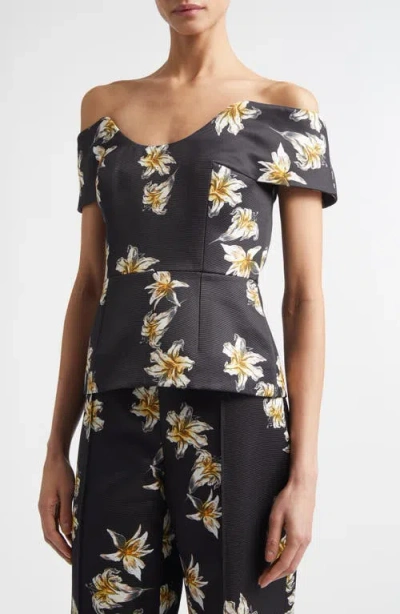 Emilia Wickstead Souline Festive Lilies Peplum Top In Black