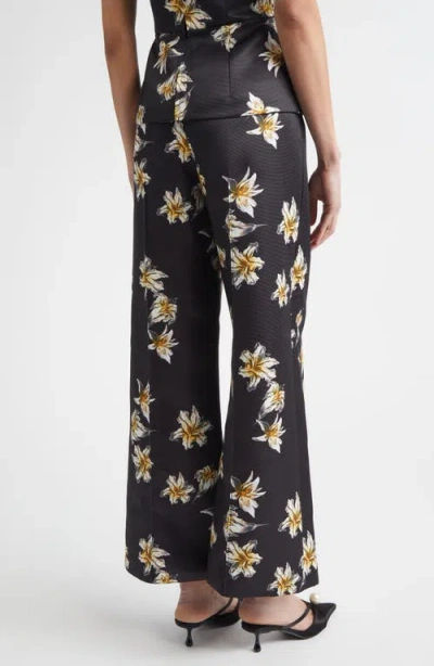Emilia Wickstead Daffy Floral Faille Wide Leg Pants In Black