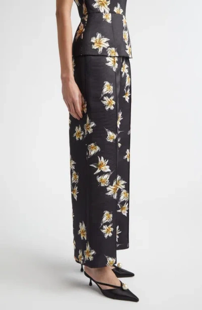 Emilia Wickstead Daffy Floral Faille Wide Leg Pants In Black