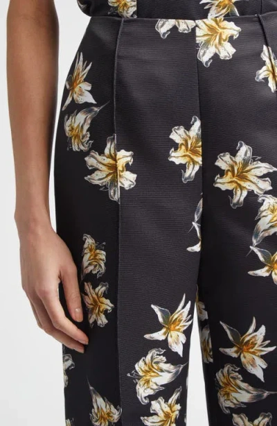 Emilia Wickstead Daffy Floral Faille Wide Leg Pants In Black