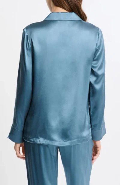 Etam Pearly Silk Chemise Button-up Pajama Shirt In Black