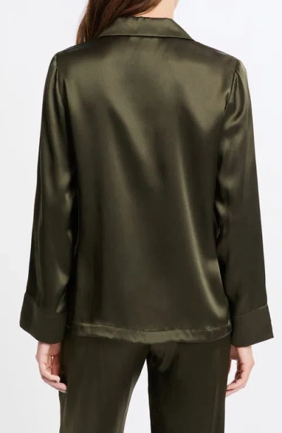 Etam Pearly Silk Chemise Button-up Pajama Shirt In Brown