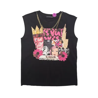 Circular Path Women's Black  X Love Tara Sleeveless Round Neck Necklace T-shirt In Black