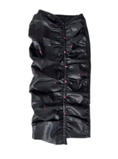 Circular Path Women's Black / Pink  X Wren + Glory Vegan Leather Ruched Skirt In Multi
