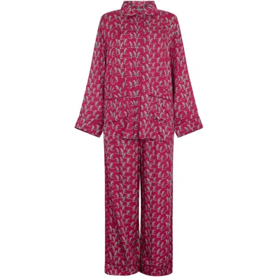 Lily And Lionel Women's Pink / Red Evie Long Sleeve Leopard Print Pyjama Set In Pink In Multi