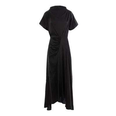 Concept A Trois Women's Midi Black Dress With Front Drape And Collar In Black