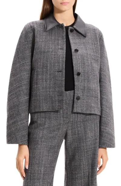 Theory Curve Crosshatch Virgin Wool Blend Jacket In Gray
