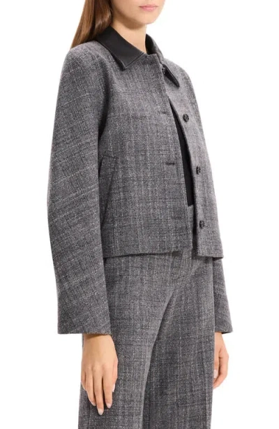 Theory Curve Crosshatch Virgin Wool Blend Jacket In Gray