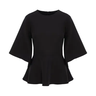 Concept A Trois Women's Black Top With Peplum And Flared Sleeves In Black