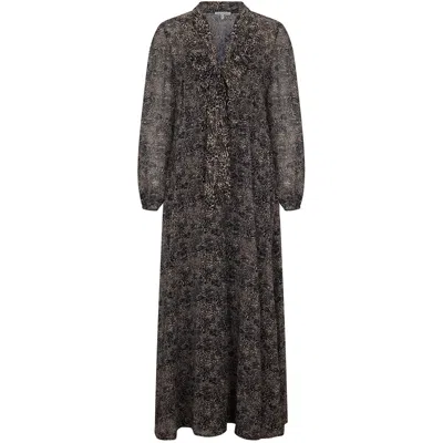 Lily And Lionel Women's Margot Ruffle Neck Mini Leopard Print Maxi Dress In Brown In Brown