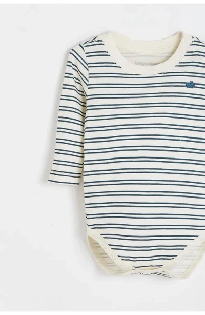 Babycottons Blue Striped Bodysuit For Infant In Blue