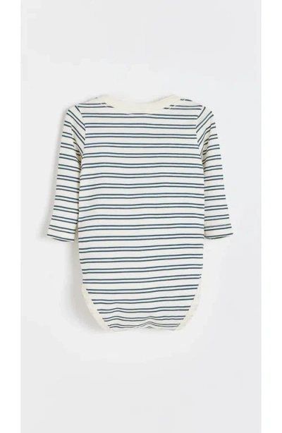Babycottons Blue Striped Bodysuit For Infant In Blue