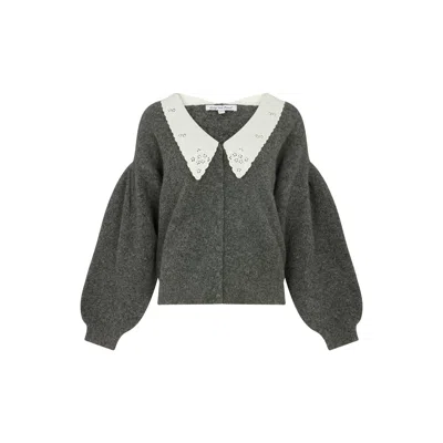 Lily And Lionel Women's Suzzanna Embroidered Collar Cardigan In Charcoal Grey In Gray