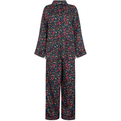 Lily And Lionel Women's Evie Long Sleeve Deep Moon Floral Print Pyjama Set In Black In Black