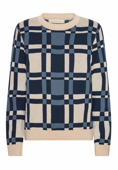 Grobund Women's  Frida Knitted Blouse - The One With Blue Checks In Blue