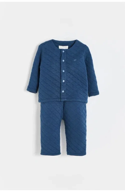 Babycottons Mat 0 Cardigan And Pants Set  For Infant In Blue