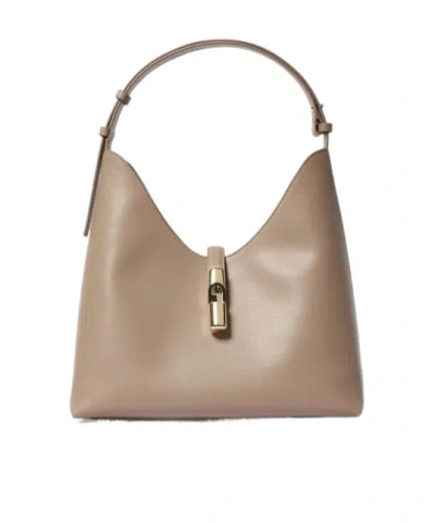 Furla Goccia M Leather Shoulder Bag In Neutral