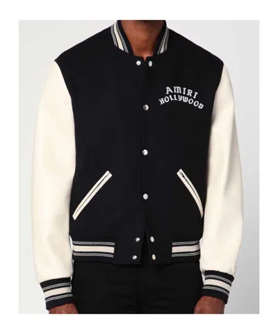 Amiri Wool Blend Bomber Jacket With Contrast Sleeves In Black