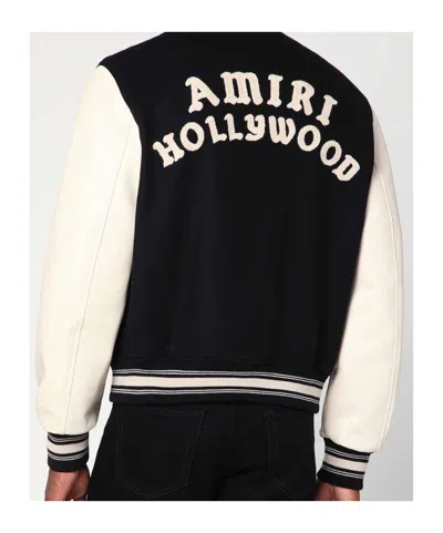 Amiri Wool Blend Bomber Jacket With Contrast Sleeves In Black