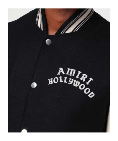 Amiri Wool Blend Bomber Jacket With Contrast Sleeves In Black