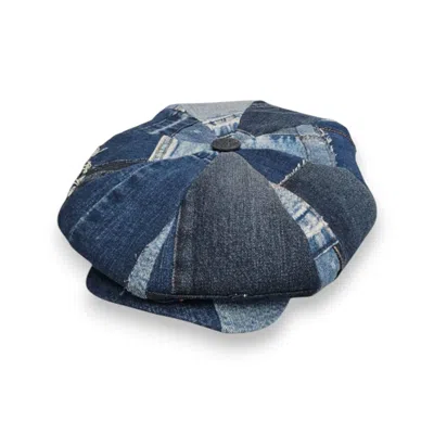 Mister Miller - Master Hatter Women's Blue Leigh Francis X Mister Miller Oversized Bakerboy Cap In Patchwork Denim In Blue