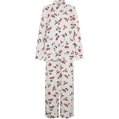 Lily And Lionel Women's Neutrals Evie Long Sleeve Poppy Print Pyjama Set In White In White