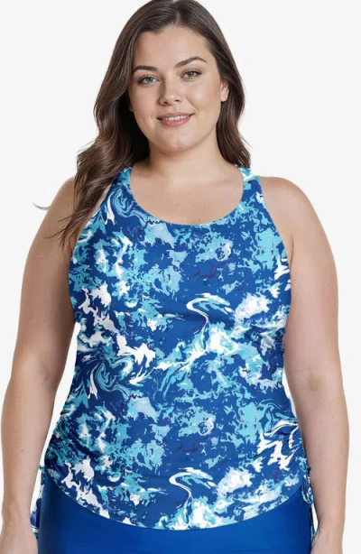 Calypsa Plus Size Maya Tankini Swim Top With Removable Cups In Blue