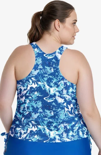 Calypsa Plus Size Maya Tankini Swim Top With Removable Cups In Blue