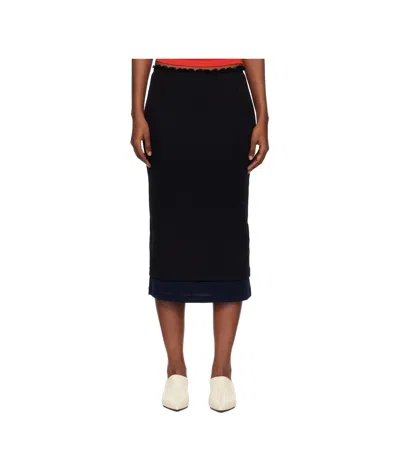Jil Sander Lightweight Wool Layered Midi Skirt In Black