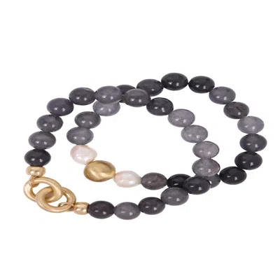 Saachi Women's Grey Pearl Stone Stretch Silver Bracelet Set In Black