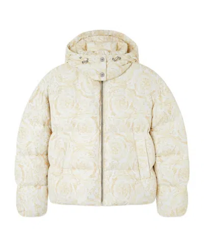 Versace Detachable Hood Down Jacket In Multi