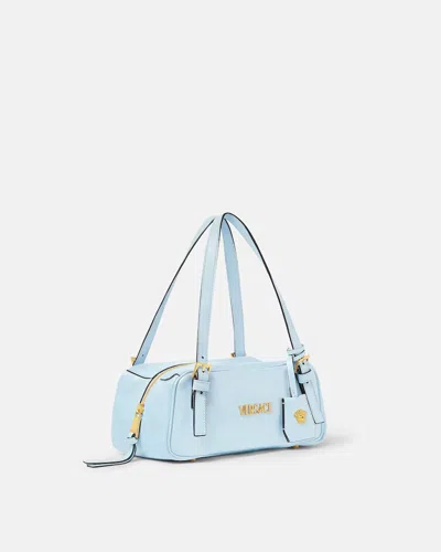 Versace Logo-lettering Zipped Shoulder Bag In Blue