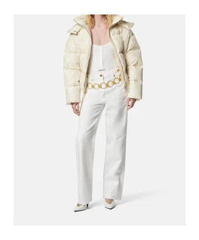 Versace Detachable Hood Down Jacket In Multi