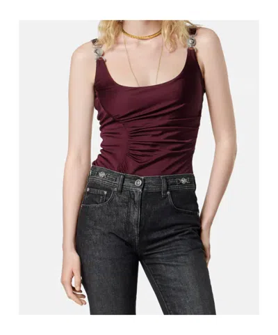 Versace Draped Sleeveless Bodysuit In Burgundy